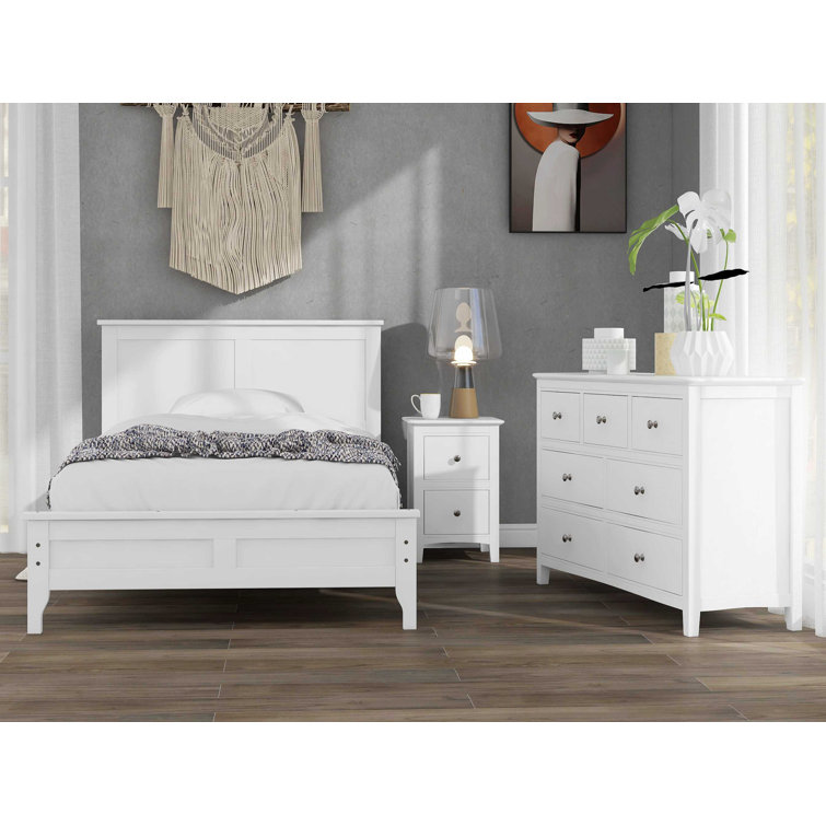 Red Barrel Studio® 3piece Bedroom Furniture Set, White Solid Wood